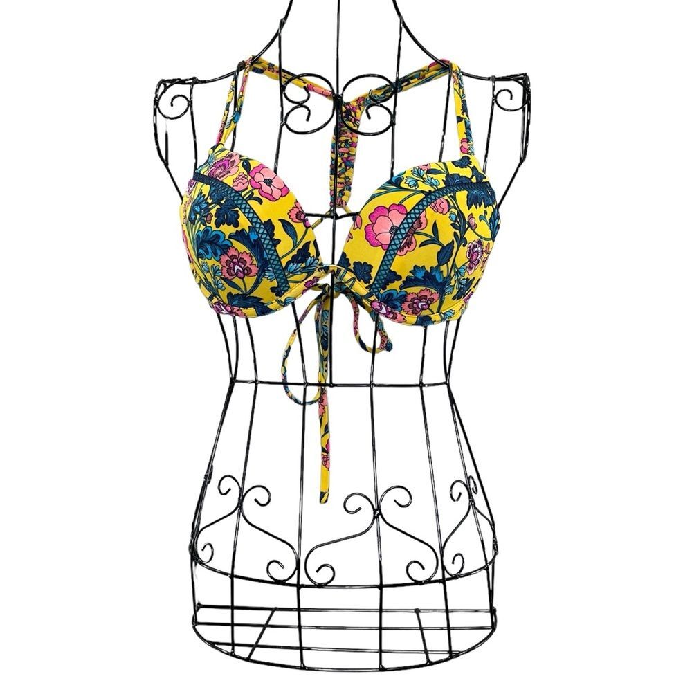 Shade & Shore Bikini Top, Underwire, Padded, Yellow Floral, Size 34B